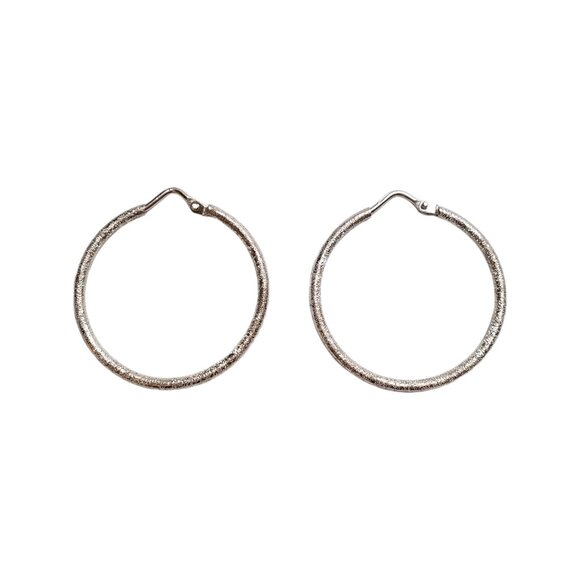 18K White Gold Stardust Hoop Earrings #17722